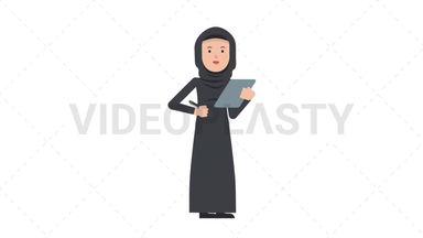 Arab Traditional Woman Writing on Clipboard Stock Animation