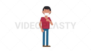 Asian Casual Man Coughing Face Mask Stock Animation