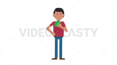 Asian Casual Man Holding Cash Stock Animation