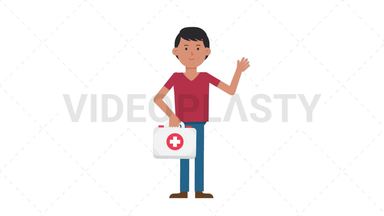 Asian Casual Man Holding First Aid Kit Stock Animation
