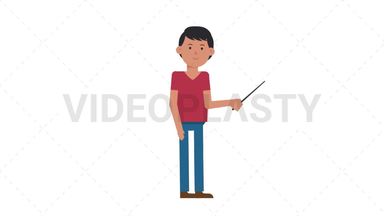 Asian Casual Man Holding Pointer Stick Stock Animation