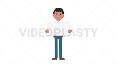 Asian Casual Man Holding Poster Stock Animation