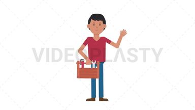 Asian Casual Man Holding Toolbox Stock Animation