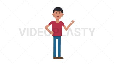 Asian Casual Man OK Stock Animation