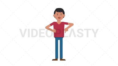 Asian Casual Man Pointing Below Stock Animation