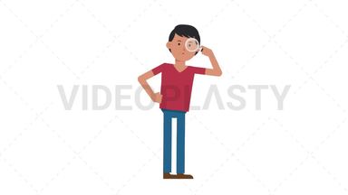 Asian Casual Man Searching with a Magnifying Glass Stock Animation
