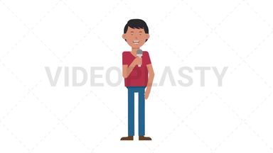 Asian Casual Man Talking on Microphone Stock Animation
