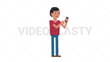 Asian Casual Man Using Phone Happy Stock Animation