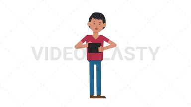 Asian Casual Man Using Tablet Happy Stock Animation