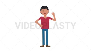 Asian Casual Man Waving Stock Animation