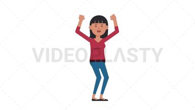Asian Casual Woman Cheer Stock Animation