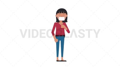 Asian Casual Woman Coughing Face Mask Stock Animation