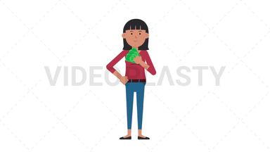 Asian Casual Woman Holding Cash Stock Animation