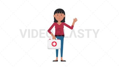 Asian Casual Woman Holding First Aid Kit Stock Animation