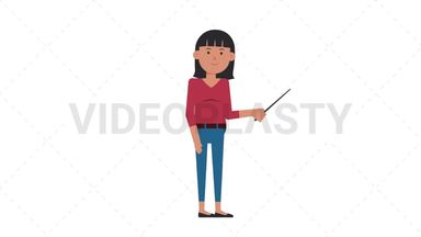 Asian Casual Woman Holding Pointer Stick Stock Animation