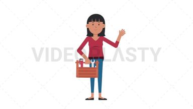 Asian Casual Woman Holding Toolbox Stock Animation