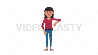 Asian Casual Woman Pointing Below Stock Animation