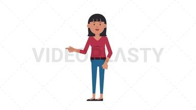 Asian Casual Woman Pointing Left Stock Animation