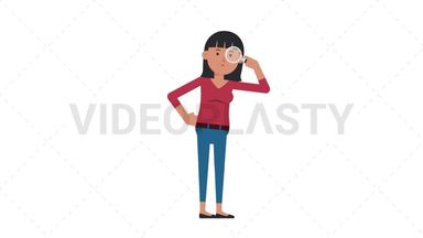 Asian Casual Woman Searching with a Magnifying Glass Stock Animation