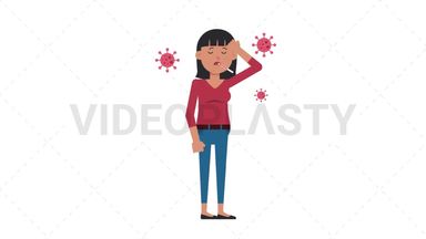Asian Casual Woman Sick with Covid Stock Animation