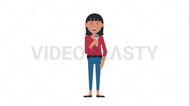 Asian Casual Woman Talking on Microphone Stock Animation