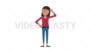 Asian Casual Woman Thinking Stock Animation