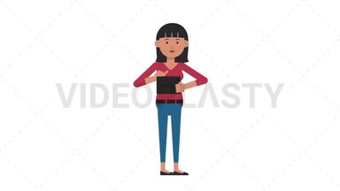 Asian Casual Woman Using Tablet Happy Stock Animation