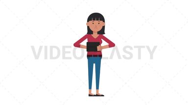 Asian Casual Woman Using Tablet Sad Stock Animation