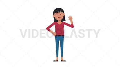 Asian Casual Woman Waving Stock Animation