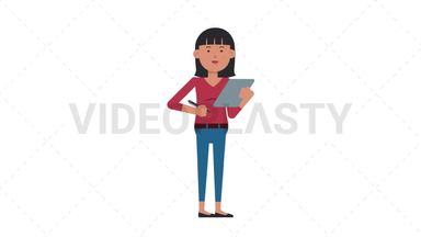 Asian Casual Woman Writing on Clipboard Stock Animation