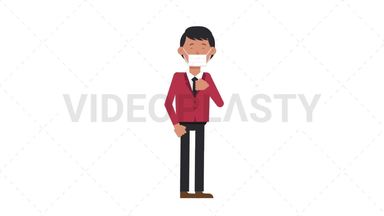 Asian Corporate Man Coughing Face Mask Stock Animation