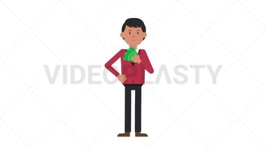 Asian Corporate Man Holding Cash Stock Animation