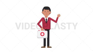 Asian Corporate Man Holding First Aid Kit Stock Animation