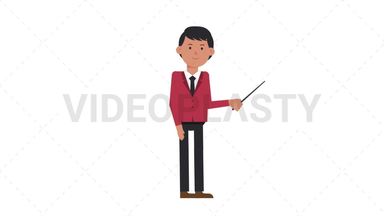 Asian Corporate Man Holding Pointer Stick Stock Animation