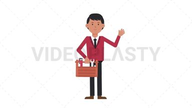Asian Corporate Man Holding Toolbox Stock Animation