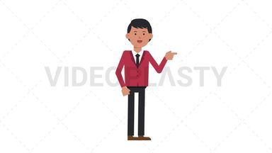 Asian Corporate Man Pointing Right Stock Animation