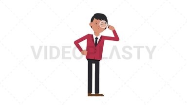 Asian Corporate Man Searching with a Magnifying Glass Stock Animation