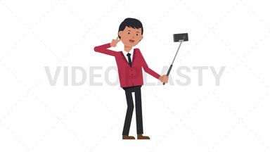 Asian Corporate Man Selfie Stick Stock Animation