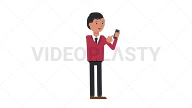 Asian Corporate Man Using Phone Happy Stock Animation