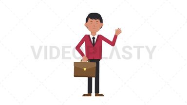 Asian Corporate Man Waving with Briefcase Stock Animation