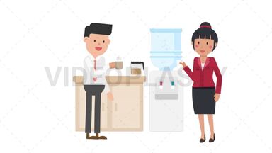 Asian Corporate Woman Chatting During Break Stock Animation