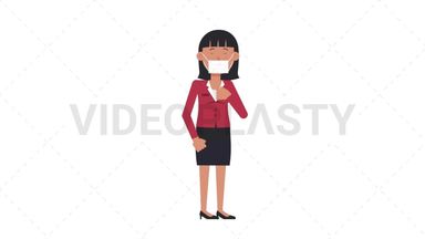 Asian Corporate Woman Coughing Face Mask Stock Animation
