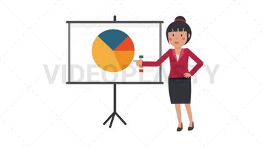 Asian Corporate Woman Giving Presentation Stock Animation