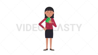 Asian Corporate Woman Holding Cash Stock Animation