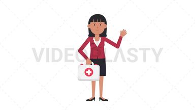 Asian Corporate Woman Holding First Aid Kit Stock Animation