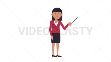 Asian Corporate Woman Holding Pointer Stick Stock Animation
