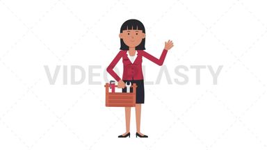 Asian Corporate Woman Holding Toolbox Stock Animation