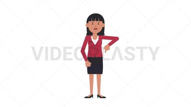 Asian Corporate Woman Pointing Below Stock Animation