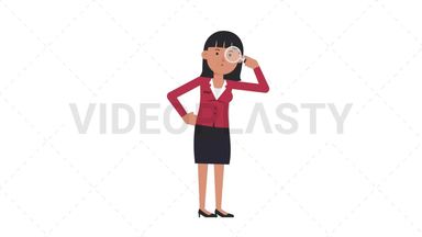 Asian Corporate Woman Searching with a Magnifying Glass Stock Animation