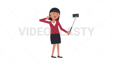 Asian Corporate Woman Selfie Stick Stock Animation